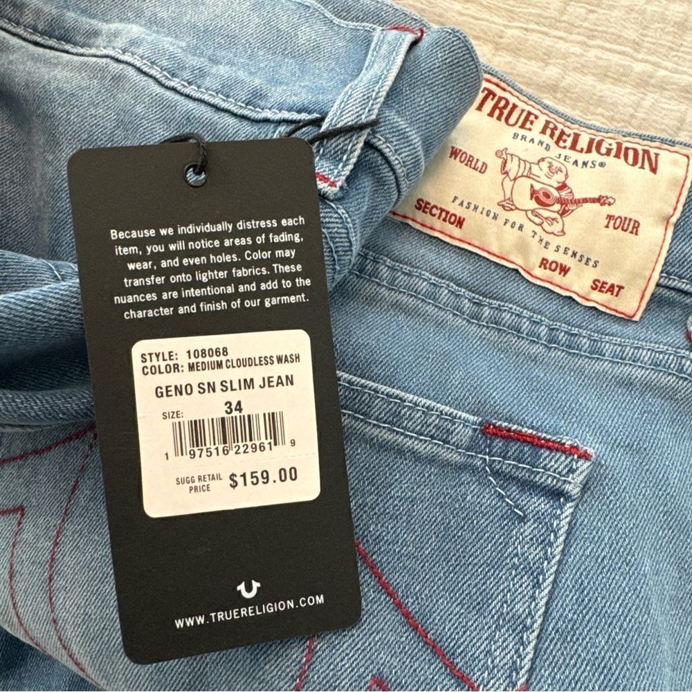 True Religion Jeans Mens 34 Blue Denim Pants Geno Relaxed Slim NWT $159 - Picture 6 of 13